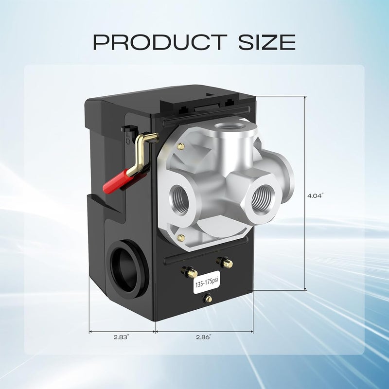 cnaodun Air Compressor Pressure Switch, 135-175 PSI 26A 1/4 NPT Thread Four-Port Pressure Switch for Air Compressor Pressure Regulator Switch - Image 2